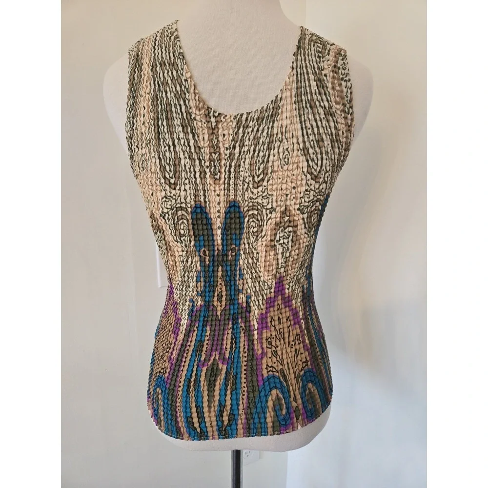 Nicola Multi-Colored Tank Top M Stretchy Crinkle Pleat Y2K 2000s Fairycore - Picture 5 of 6